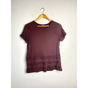 Aritzia Wilfred Reve Boxy Fit Lace Tee Mauve Maroon Purple Shirt Small